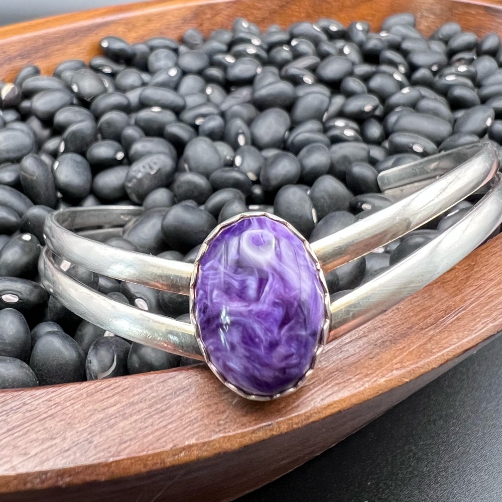 Native American Sterling Silver Charoite Cuff - Picture 3 of 10